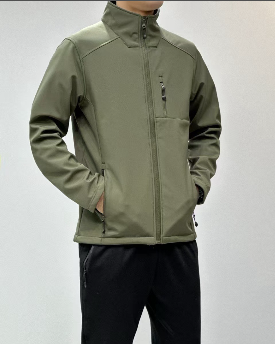 Olive green softshell jacket front thumbnail